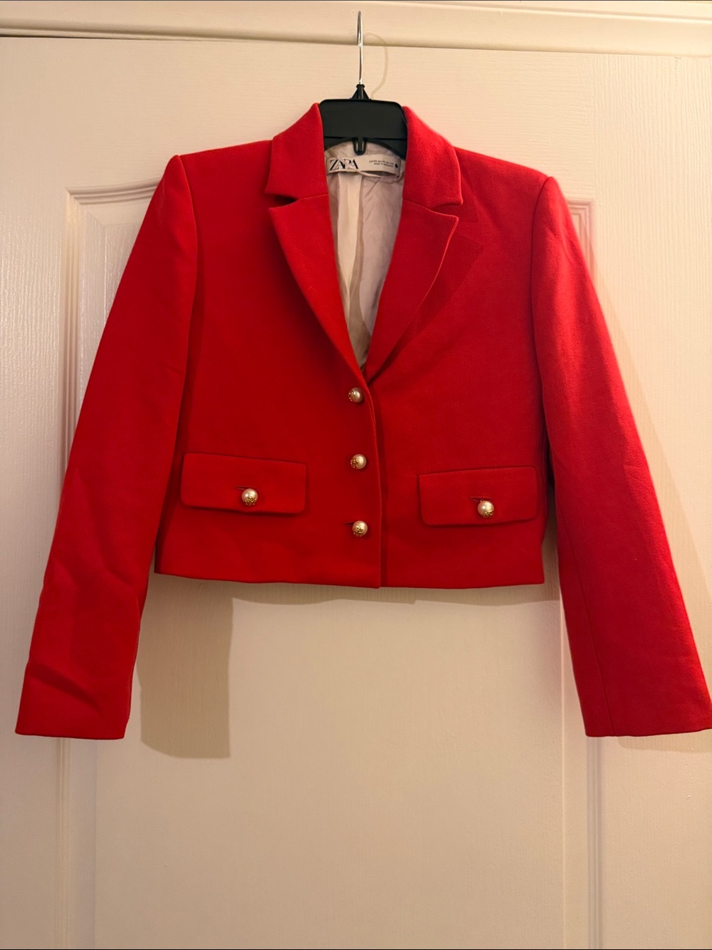 Zara Red Cropped Blazer with Gold Buttons
